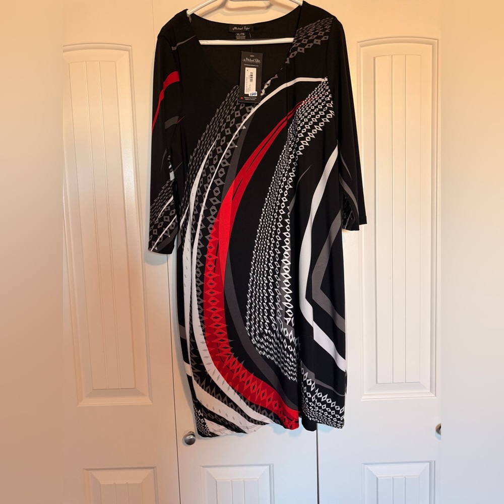 Elegant Black and Red Swirl Dress